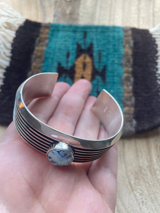 Navajo Golden Hills Turquoise And Sterling Silver Cuff Bracelet Signed