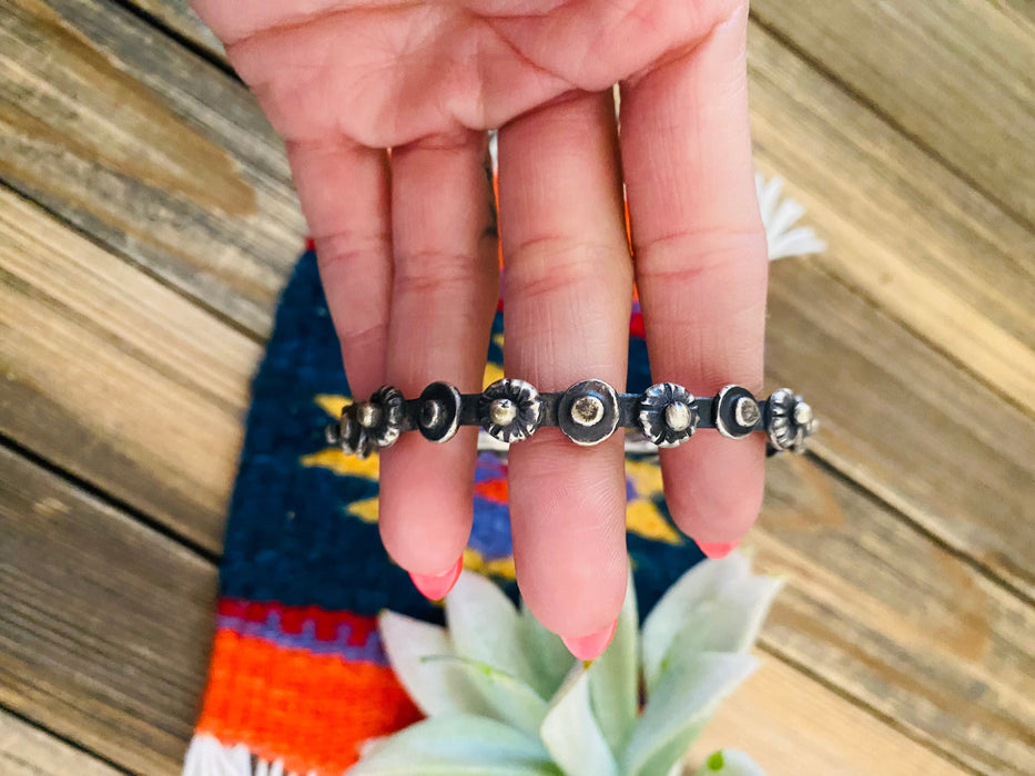 Navajo Hand Stamped Sterling Silver Bangle Bracelet by Chimney Butte