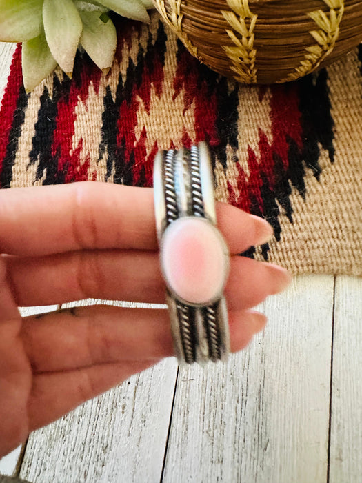 Navajo Queen Pink Conch Shell & Sterling Silver Cuff Bracelet