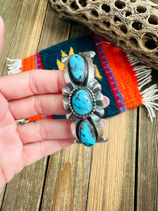 Navajo Old Pawn Kingman Turquoise & Sterling Silver Cuff Bracelet