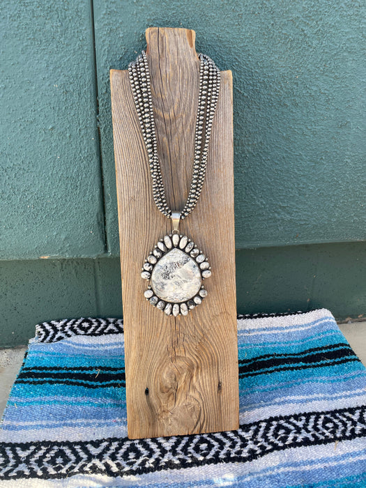 Navajo Handmade White Buffalo And Sterling Silver Beaded Necklace By B Yellowstone