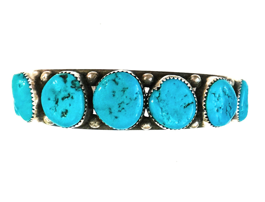 Navajo Old Pawn Vintage Kingman Turquoise & Sterling Silver Cuff Bracelet