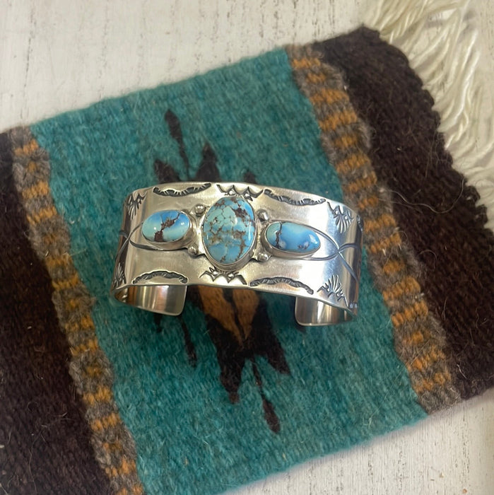 Navajo Golden Hills Turquoise & Sterling Silver Cuff Bracelet Signed