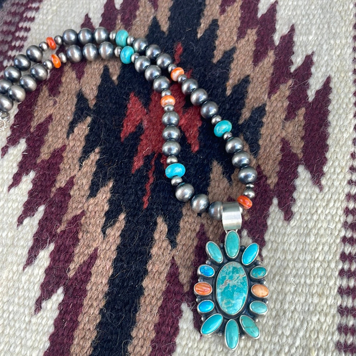 Beautiful Navajo Sterling Silver, Spiny & Turquoise Necklace Signed Sheila Becenti