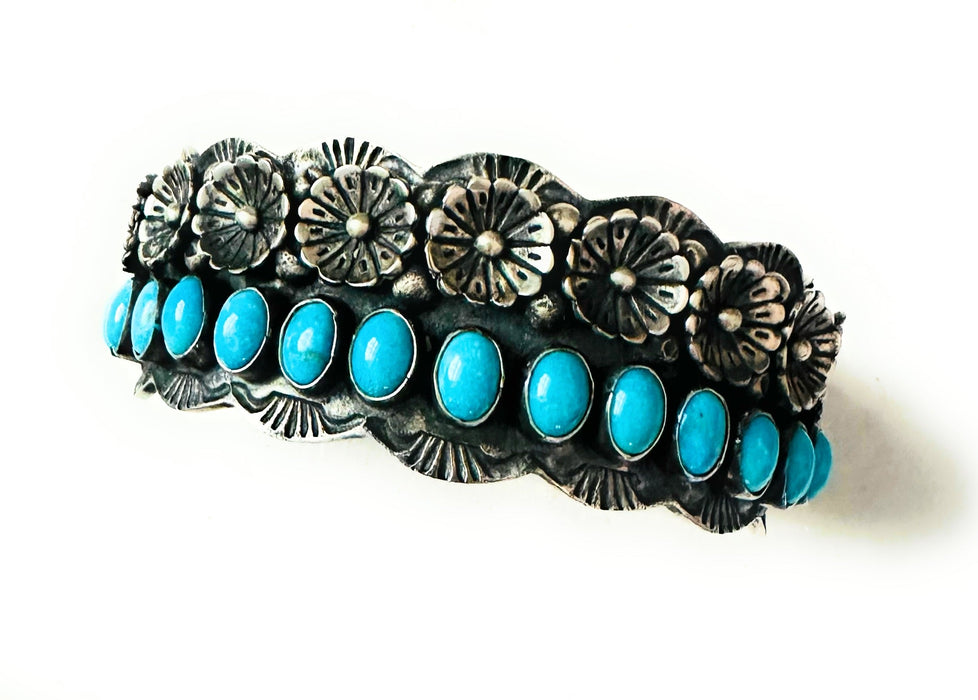 Navajo Turquoise & Sterling Silver Flower Cuff Bracelet