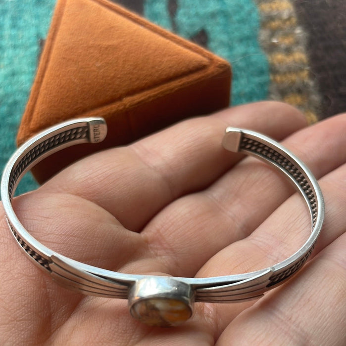 Navajo Spice And Sterling Silver Single Stone Adjustable Cuff Bracelet