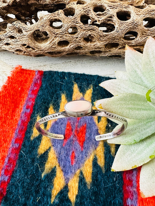 Navajo Queen Pink Conch Shell & Sterling Silver Cuff Bracelet