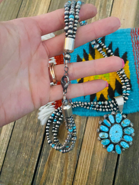 Navajo Sterling Silver & Kingman Turquoise Beaded Necklace