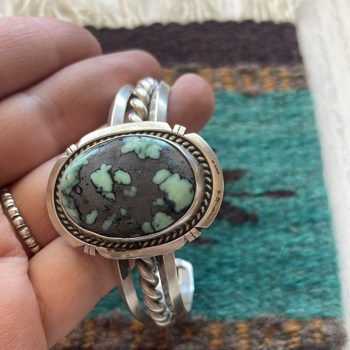 Beautiful Navajo New Lander Turquoise & Sterling Silver Cuff Bracelet Signed