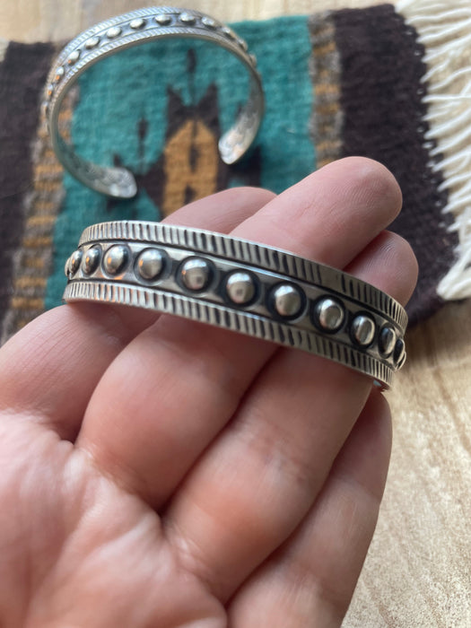 Navajo Sterling Silver Circles Cuff Bracelet Signed