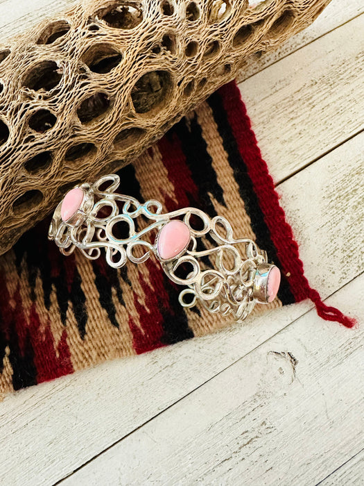 Navajo Queen Pink Conch Shell & Sterling Silver Cuff Bracelet