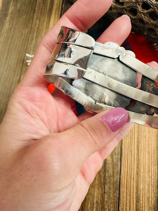 Navajo Old Pawn Turquoise, Coral & Sterling Silver Cuff Bracelet