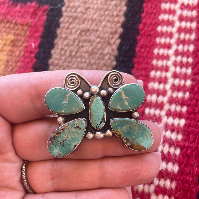 Navajo Jacquline Silver & Royston Turquoise Butterfly Ring Size 8.5 Signed - Culture Kraze Marketplace.com