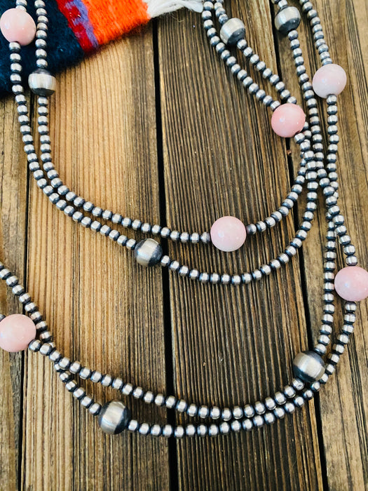 Navajo Sterling Silver Pearl, Turquoise & Queen Pink Conch Beaded Necklace 72” - Culture Kraze Marketplace.com