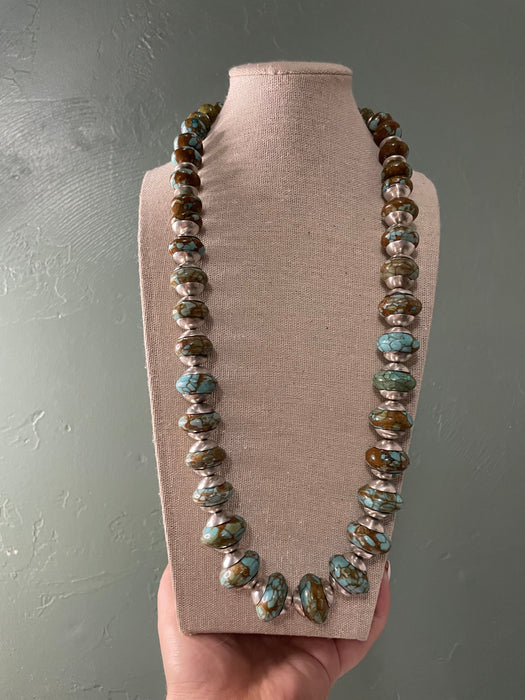 Navajo Sterling Silver Natural Number 8 Turquoise Beaded Necklace Earrings Set - Culture Kraze Marketplace.com