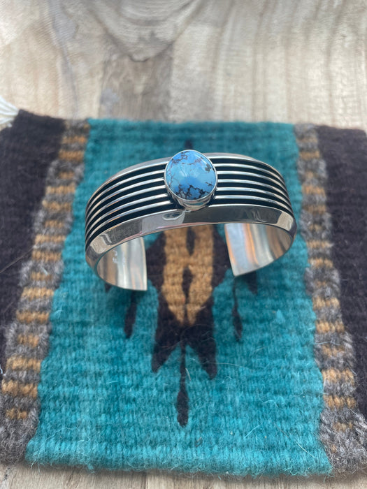 Navajo Golden Hills Turquoise And Sterling Silver Cuff Bracelet Signed