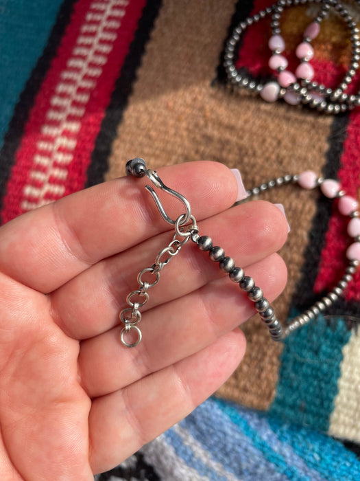 Sterling Silver & Queen Pink Conch Beaded Heart Necklace