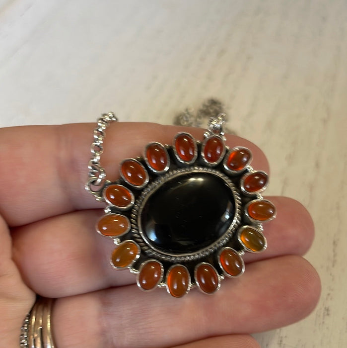 Handmade Sterling Silver & Onyx Necklace Signed Nizhoni