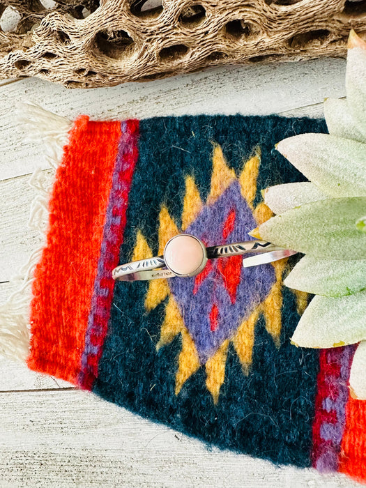 Navajo Queen Pink Conch Shell & Sterling Silver Cuff Bracelet