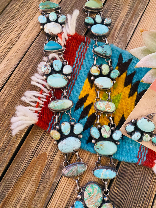 Stunning Navajo Carico Lake Turquoise & Sterling Silver Necklace Set