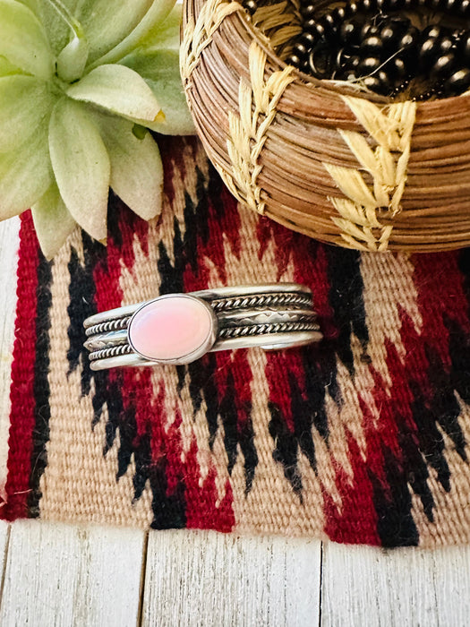 Navajo Queen Pink Conch Shell & Sterling Silver Cuff Bracelet