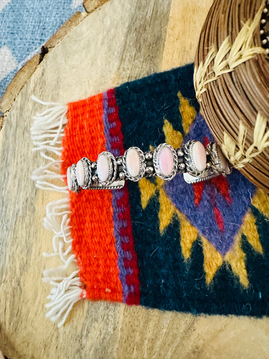 Navajo Queen Pink Conch Shell & Sterling Silver Cuff Bracelet