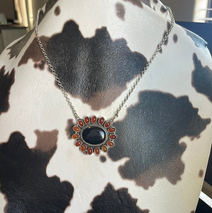 Handmade Sterling Silver & Onyx Necklace Signed Nizhoni