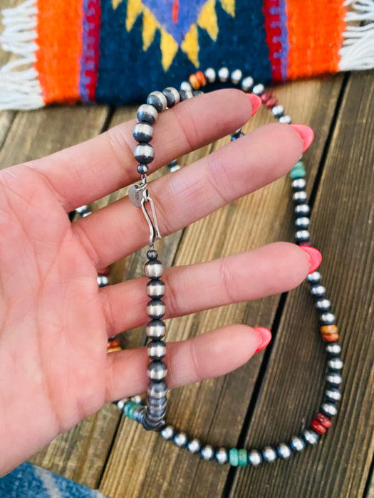 Navajo Multi Stone & Sterling Silver Pearl Beaded 30” Necklace - Culture Kraze Marketplace.com