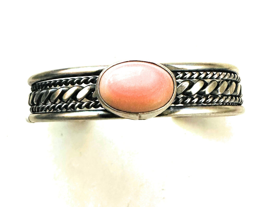 Navajo Queen Pink Conch Shell & Sterling Silver Cuff Bracelet