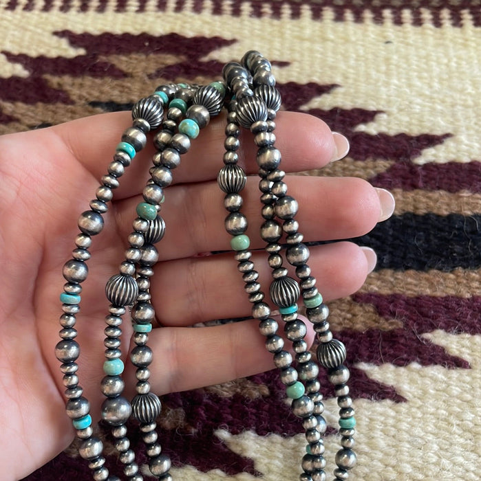 Beautiful Navajo Sterling Silver3 Strand Beaded Turquoise Necklace With Pendant Signed Gilbert Tom - Culture Kraze Marketplace.com