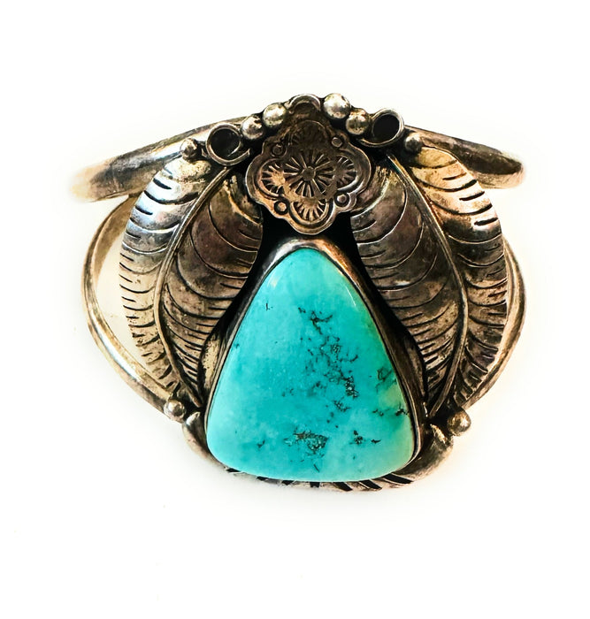 Navajo Old Pawn Vintage Turquoise & Sterling Silver Cuff Bracelet