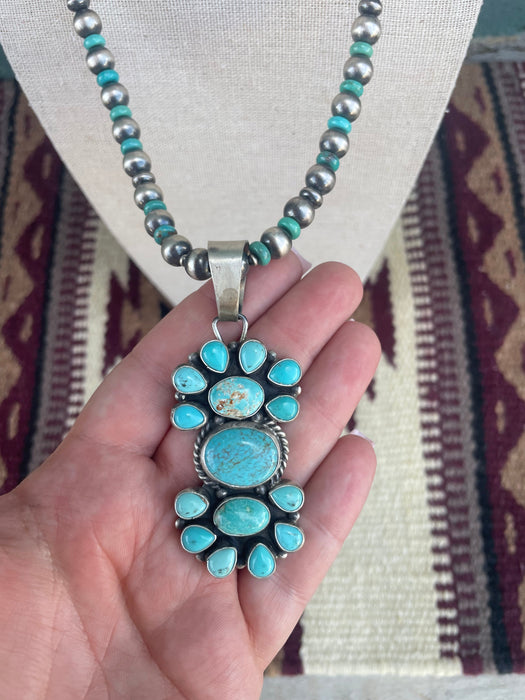 Beautiful Navajo Sterling Silver Turquoise Necklace Signed Sheila Becenti