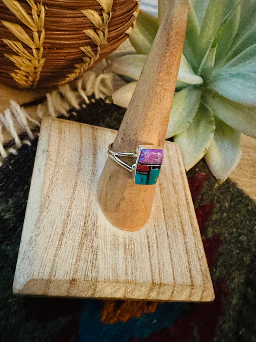 Navajo Sterling Silver & Multi Stone Inlay Ring Size 7.5 - Culture Kraze Marketplace.com