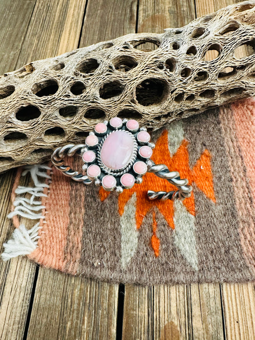 Navajo Queen Pink Conch Shell & Sterling Silver Cluster Cuff Bracelet