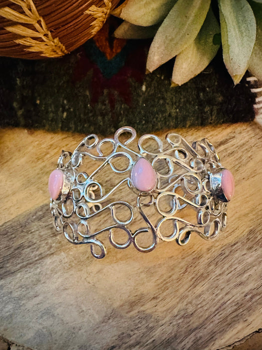 Navajo Queen Pink Conch Shell & Sterling Silver Cuff Bracelet