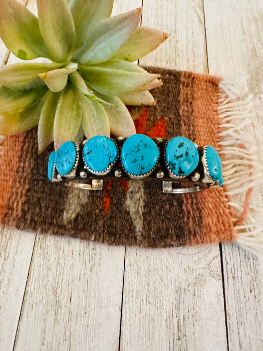 Navajo Old Pawn Vintage Kingman Turquoise & Sterling Silver Cuff Bracelet