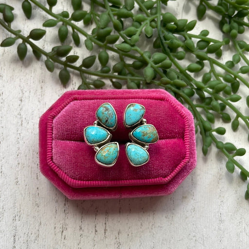 Nizhoni Handmade Turquoise & Sterling Silver Adjustable Flower Ring - Culture Kraze Marketplace.com