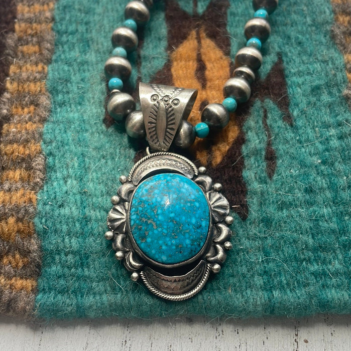 Beautiful Navajo Sterling Silver Turquoise Necklace Signed