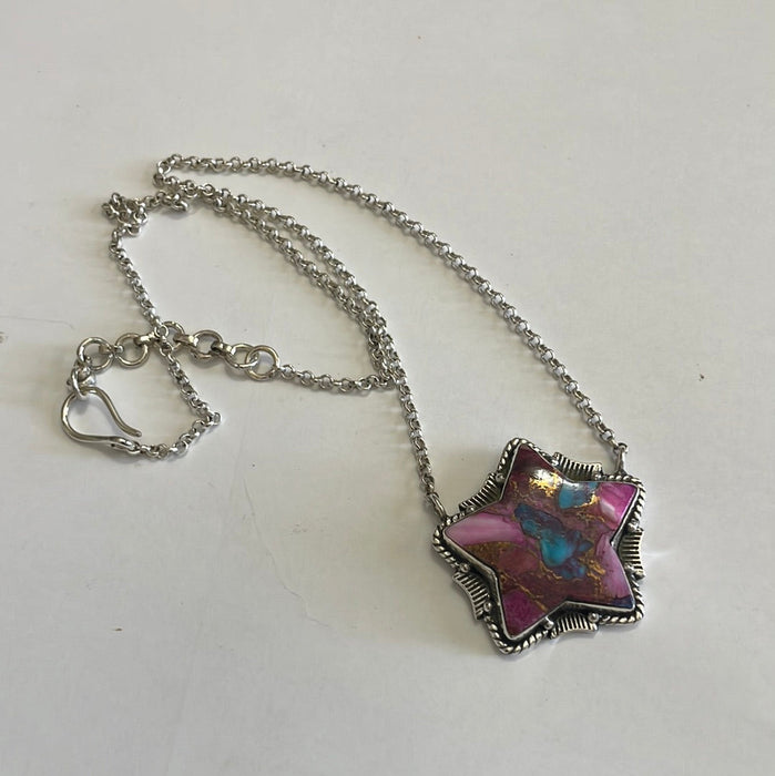 Handmade Sterling Silver Pink Dream Star Necklace Signed Nizhoni