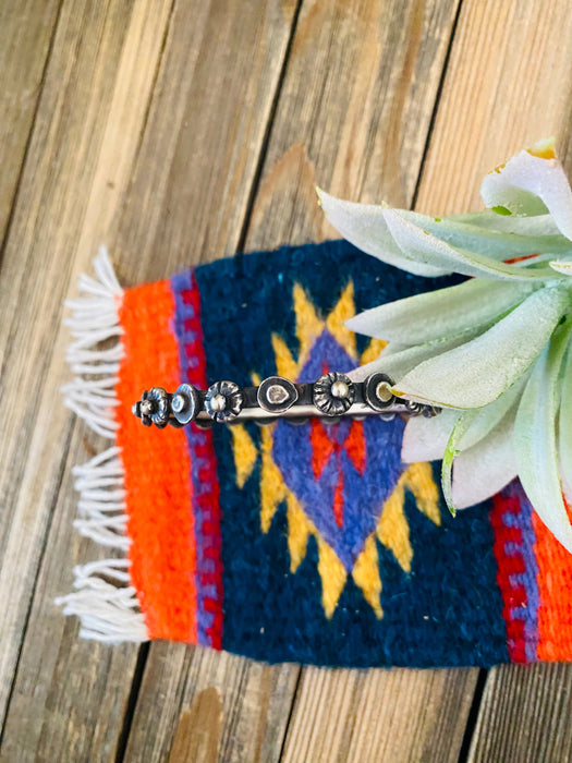 Navajo Hand Stamped Sterling Silver Bangle Bracelet by Chimney Butte