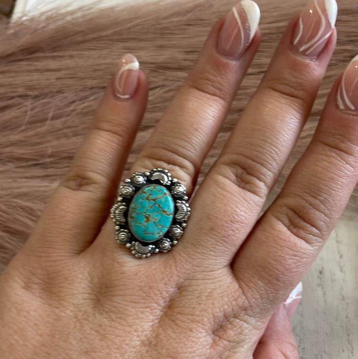 Handmade Sterling Silver &  Turquoise Adjustable Ring Signed Nizhoni - Culture Kraze Marketplace.com