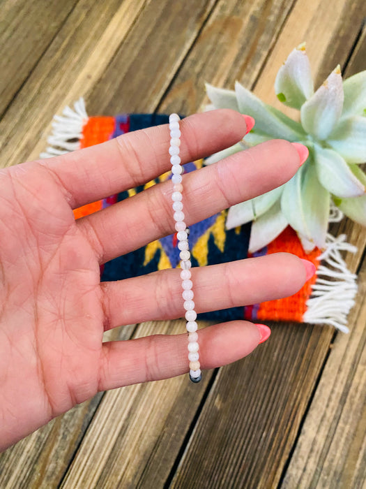 Navajo Queen Pink Conch Shell & Sterling Silver Beaded Bracelet