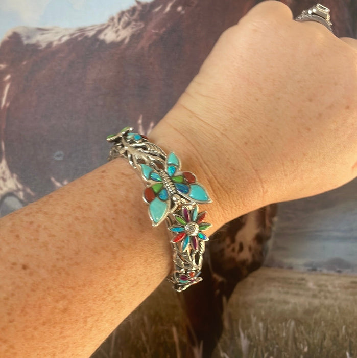 “The Fire Opal Butterfly” Sterling Silver Fire Multi Stone Opal Butterfly Bracelet