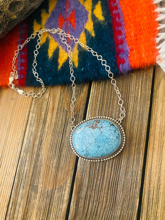 Navajo Sterling Silver & Number 8 Turquoise Necklace