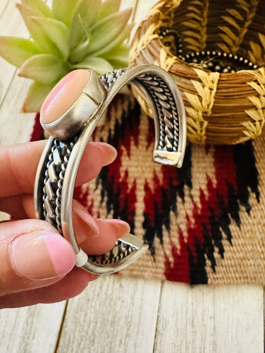 Navajo Queen Pink Conch Shell & Sterling Silver Cuff Bracelet