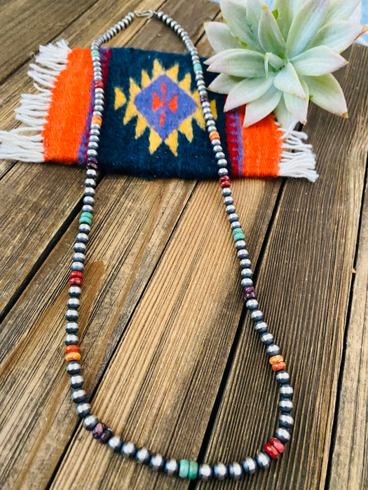 Navajo Multi Stone & Sterling Silver Pearl Beaded 30” Necklace - Culture Kraze Marketplace.com