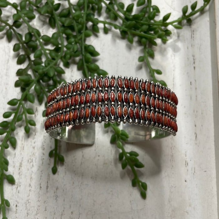 Nizhoni Handmade Sterling Silver & Coral Cuff Bracelet