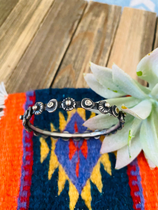 Navajo Hand Stamped Sterling Silver Bangle Bracelet by Chimney Butte