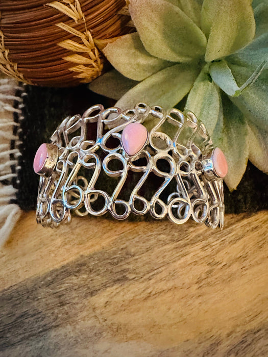 Navajo Queen Pink Conch Shell & Sterling Silver Cuff Bracelet