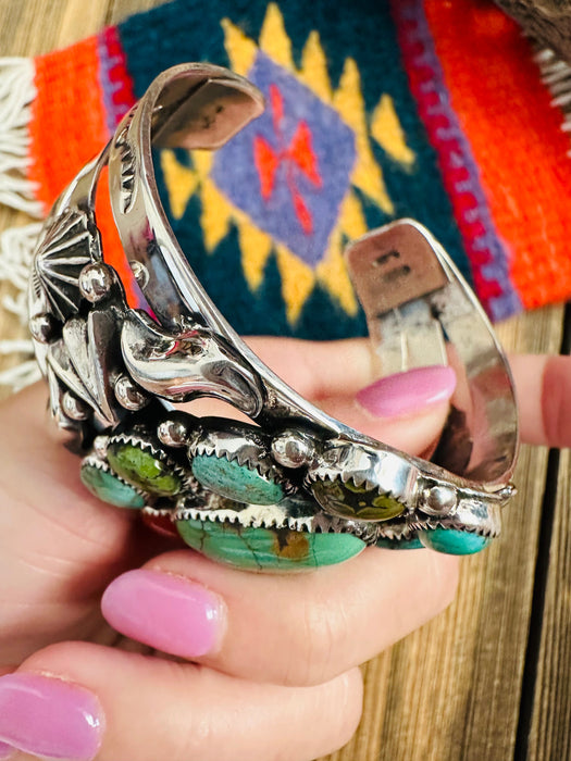 Navajo Old Pawn Turquoise, Coral & Sterling Silver Cuff Bracelet